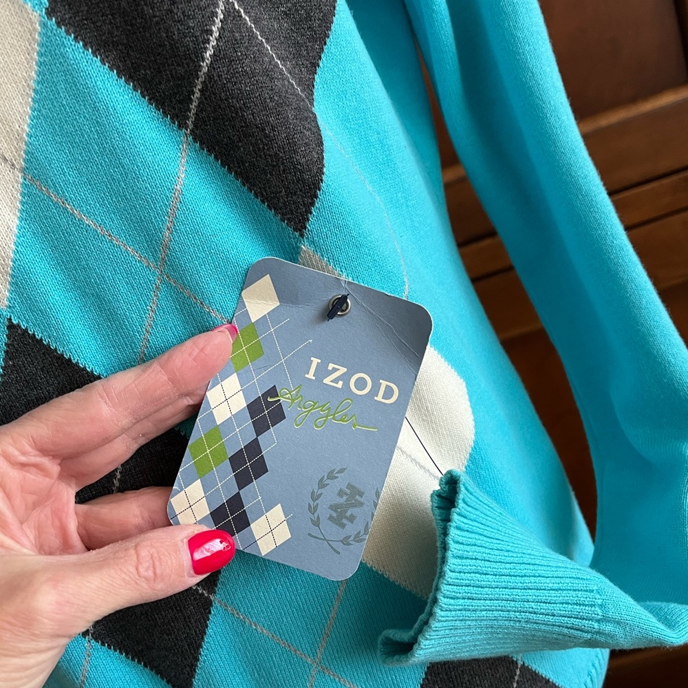 Izod Argyle V-Neck Sweater NWT Small Petite - Picture 4 of 8
